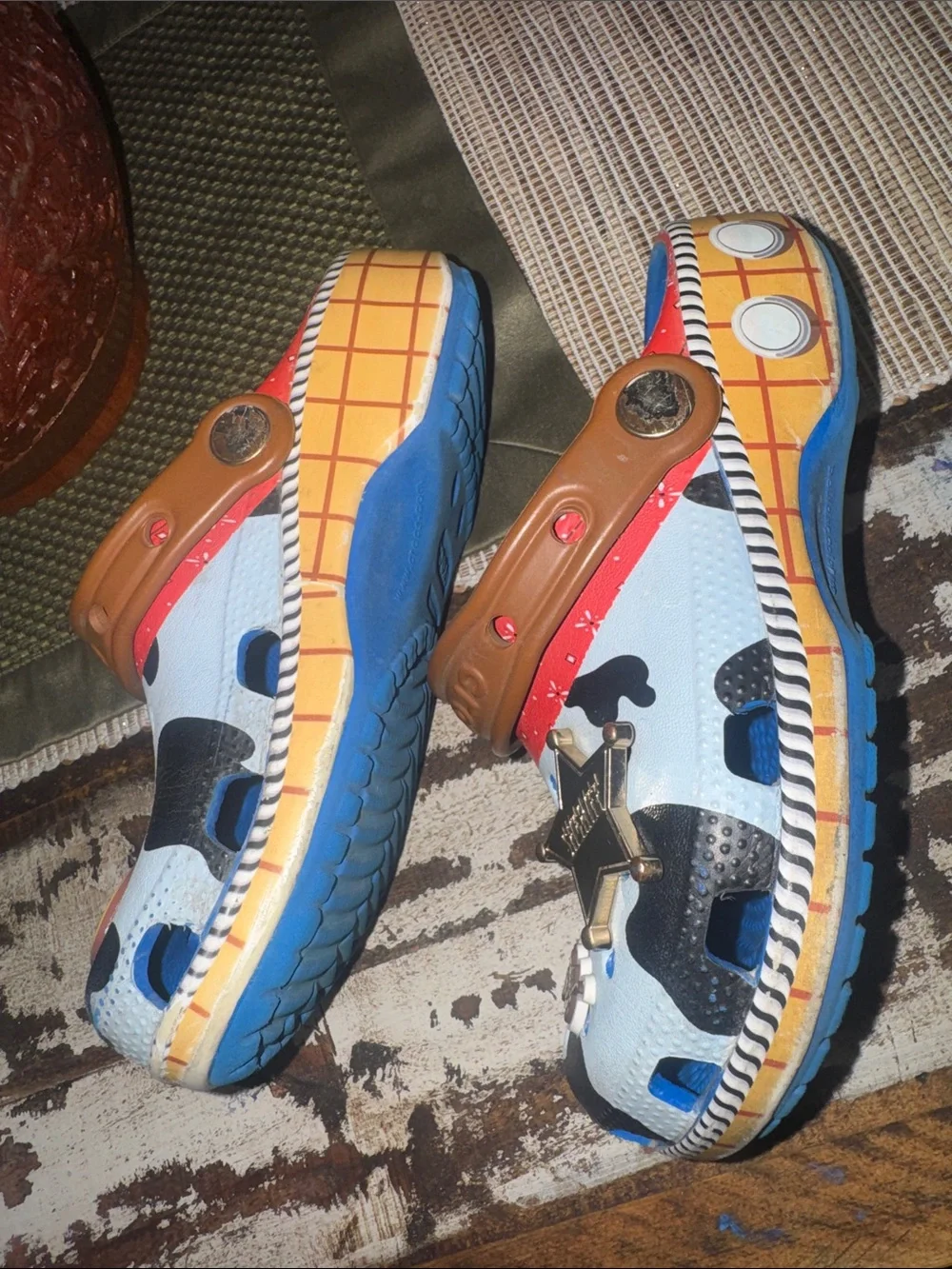 CROCS Kids Woody Toy Story with Charms - Light Blue, Red & Brown Size 1